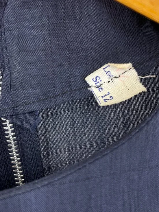 Vintage 60s Blue Fit & Flare Midi Dress Union Made Metal Zipper Retro S/M - Picture 8 of 10